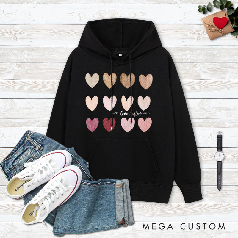 Personalized Couple Gradient of Heart Hoodie with Name Couple Valentine's Day Sweatshirt for Boyfriend Girlfriend Husband Wife