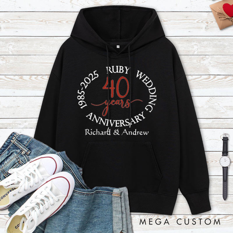 Personalized Ruby Wedding 40th Anniversary Hoodie Couple 40th Anniversary Hoodie for Couple 40 Years Anniversary Outfit for Wife Husband