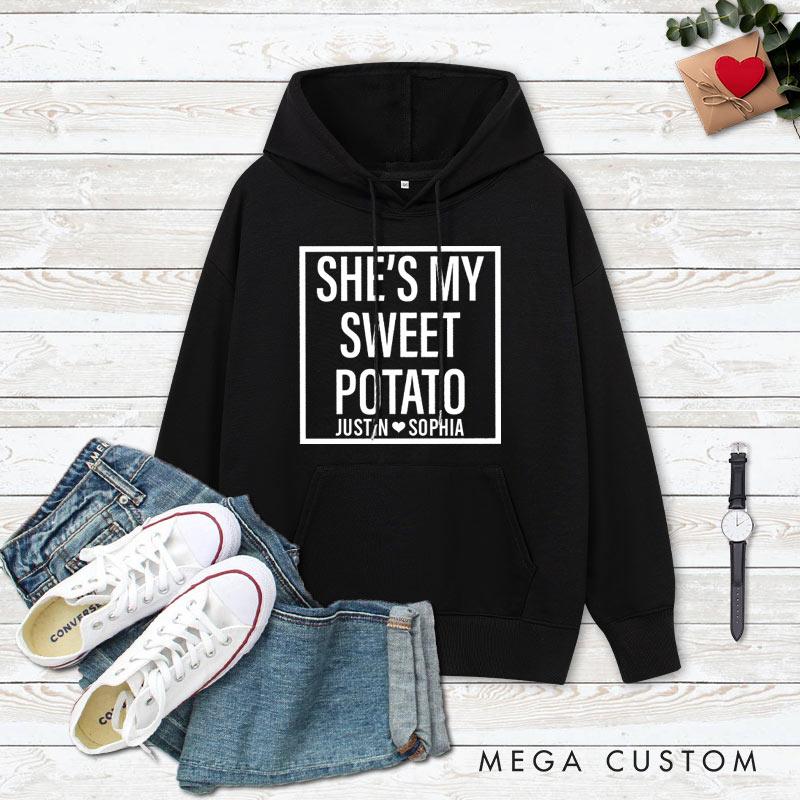 Personalized Couple Minimalist She's My Sweet Potato and I Yam Hoodie Couple Thanksgiving Sweatshirt for Boyfriend Girlfriend Husband Wife