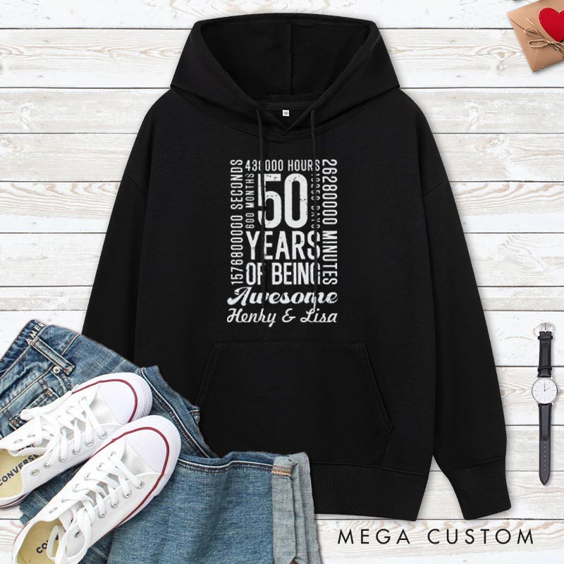 Personalized 50 Years of Being Awesome Anniversary Hoodie Husband Wife 50th Anniversary Outfit Couple Hoodie For Her Him