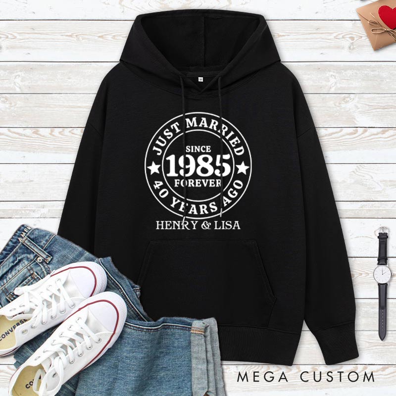 Personalized Just Married Since Years Forever Hoodie Husband Wife Anniversary Outfit for Her Him Couple Anniversary Gift Hoodie