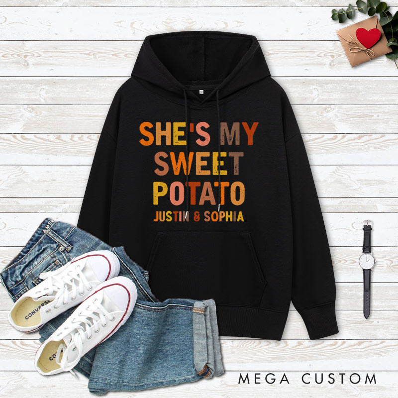 Personalized Couple Retro She's My Sweet Potato and I Yam Hoodie Couple Thanksgiving Sweatshirt for Boyfriend Girlfriend Husband Wife