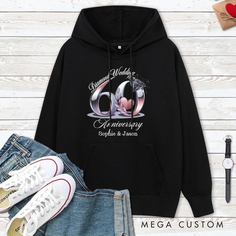 Personalized 60th Diamond Wedding Anniversary Hoodie Husband Wife 60th Anniversary Outfit for Her Him Couple Diamond Wedding Anniversary Hoodie