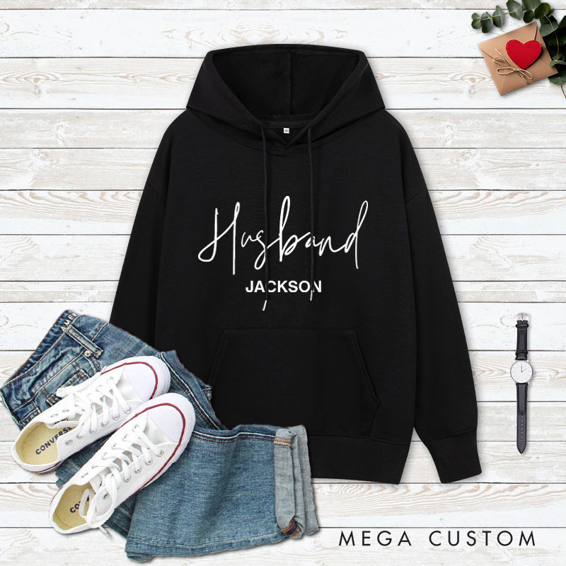 Personalized Couple Husband and Wife Hoodie with Name Couple Valentine's Day Sweatshirt for Husband Wife Hubby Wifey