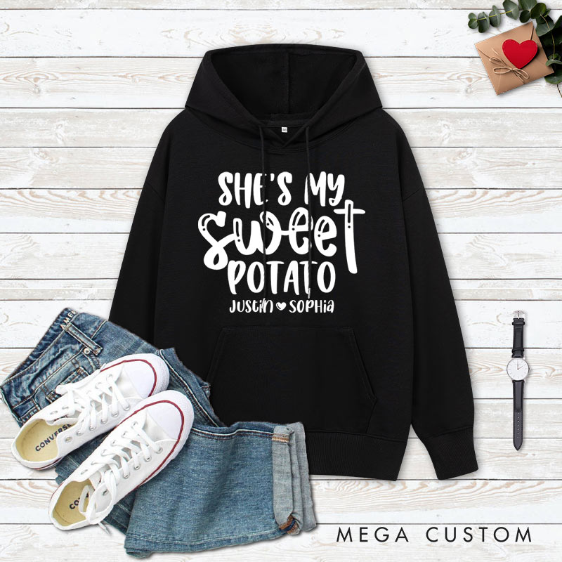 Personalized Couple Playful She's My Sweet Potato and Yam Hoodie Couple Thanksgiving Sweatshirt for Husband Wife Boyfriend Girlfriend