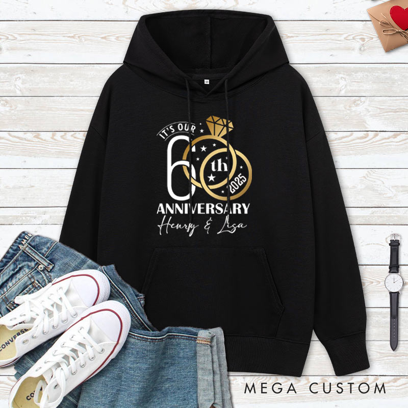 Personalized 60th Anniversary Diamond Ring Hoodie Husband Wife 60th Anniversary Outfit Couple Diamond Wedding Hoodie for Her Him