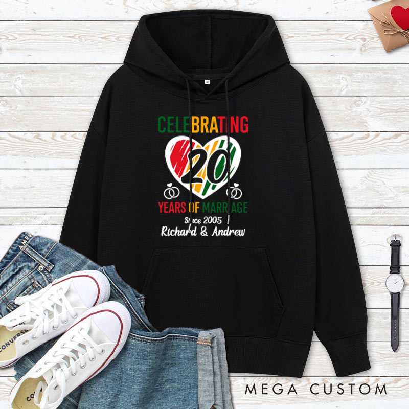 Personalized Celebrating 20 Years of Marriage Hoodie Couple 20th Anniversary Outfit for Husband Wife Men Women Hoodie
