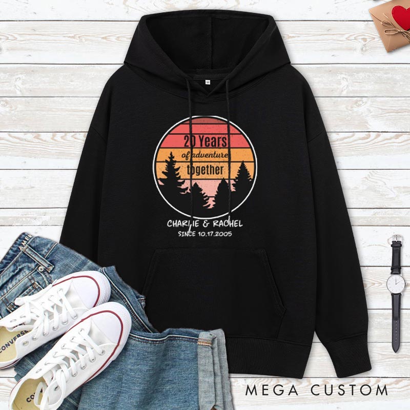 Personalized 20 Years of Adventure Together Hoodie Couple 20th Anniversary Outfit for Husband Wife Causal Hoodie for Her Him