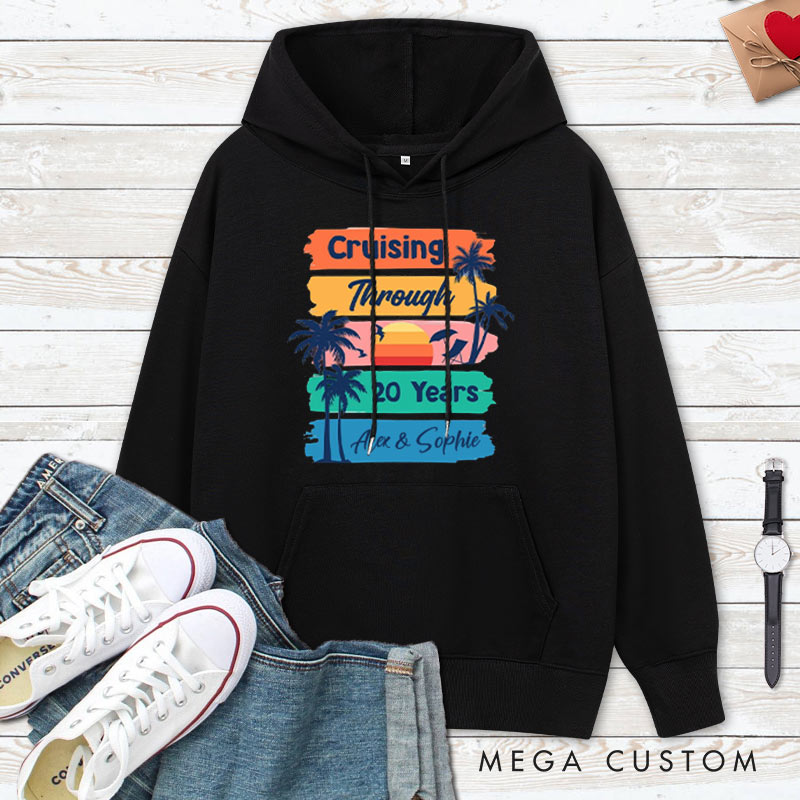 Personalized Cruising Through 20 Years Anniversary Hoodie Husband Wife Causal Beach Trip Hoodie Couple 20th Anniversary Outfit for Her Him