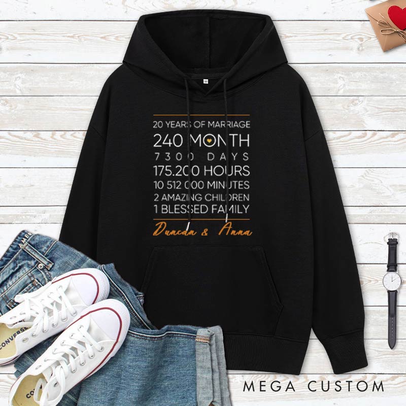 Personalized 20 Years of Marriage Milestone Hoodie Causal Husband Wife Hoodie for Her Him Couple 20th Anniversary Outfit
