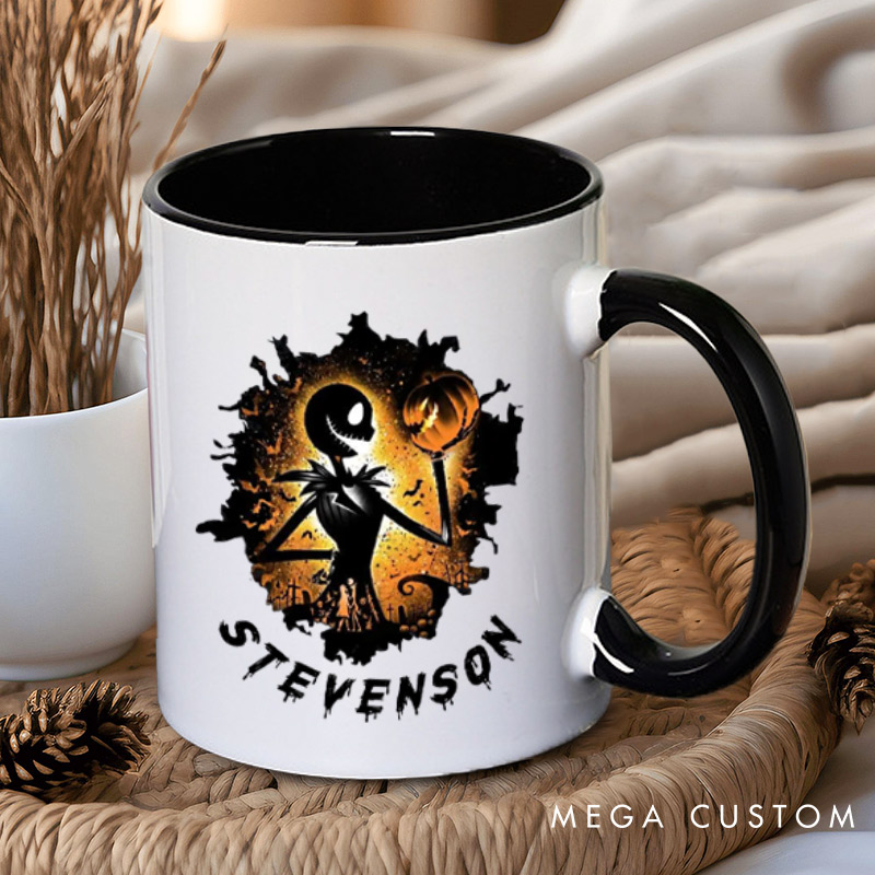 Personalized Halloween Couple Silhouette Design with Spooky Art Style Couple Mugs 