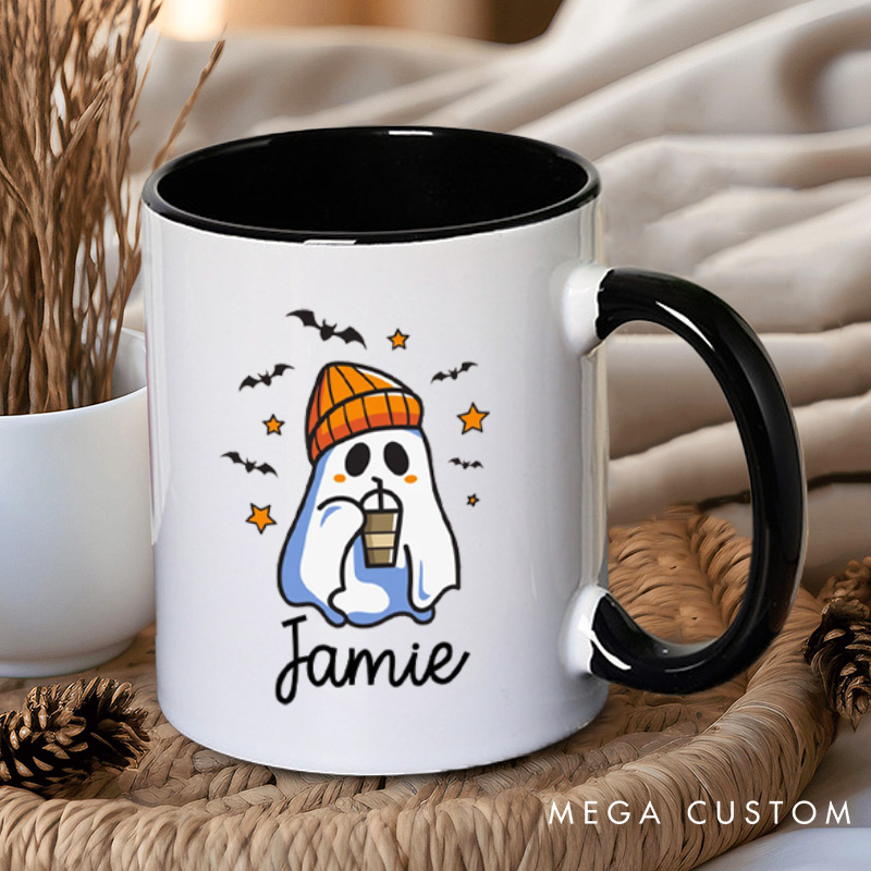 Personalized Cozy Ghost Couple with Coffee Halloween Couple Mugs 