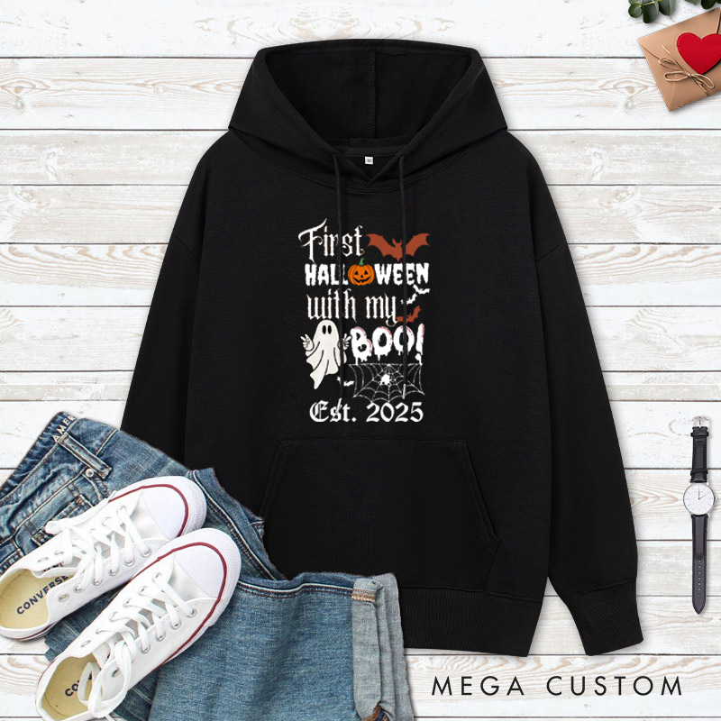 Personalized First Halloween with My Boo Ghost and Pumpkin Couple Hoodie
