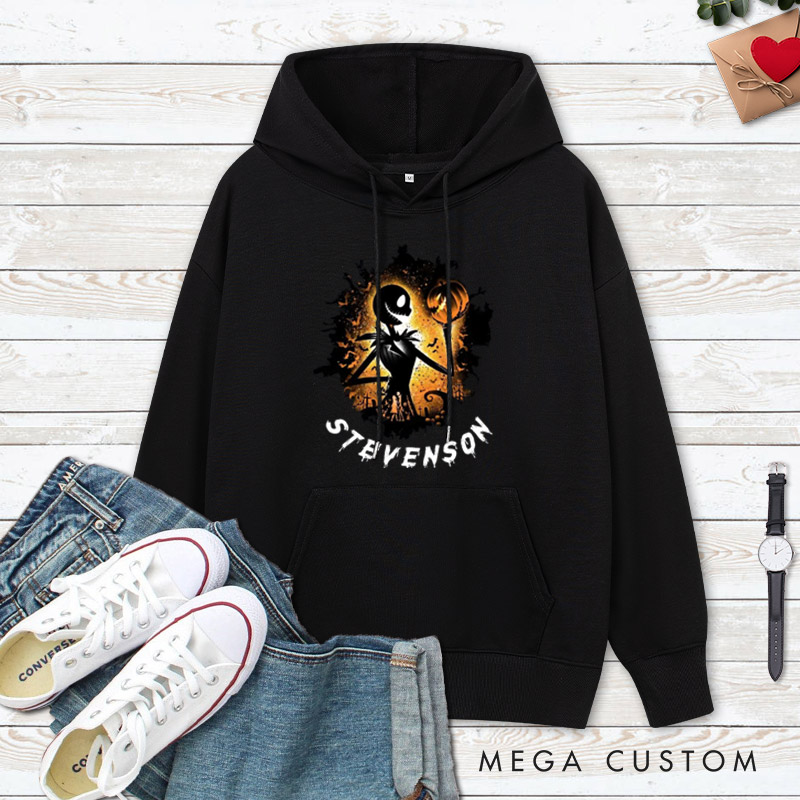 Personalized Halloween Couple Silhouette Design with Spooky Art Style Couple Hoodie