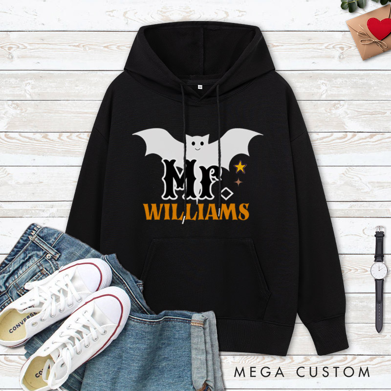 Personalized Mr and Mrs Bat Design with Halloween Theme Couple Hoodie