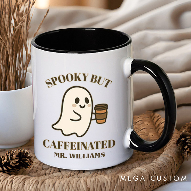 Personalized Spooky but Caffeinated and Spooky but Cute Ghost Halloween Couple Mugs 