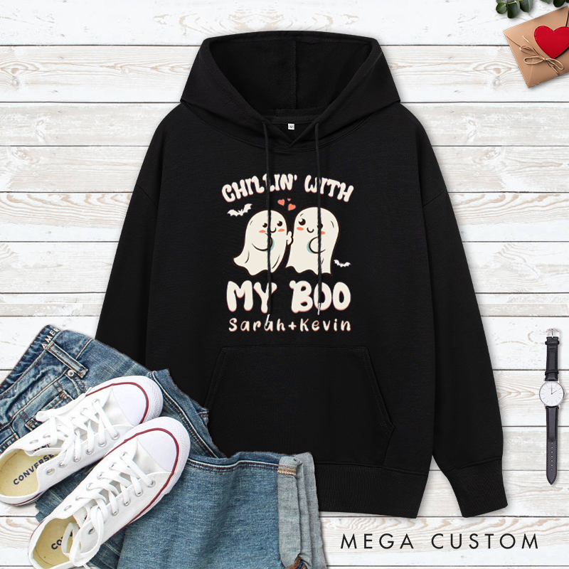 Personalized Chillin' with My Boo Ghost Couple Halloween Couple Hoodie