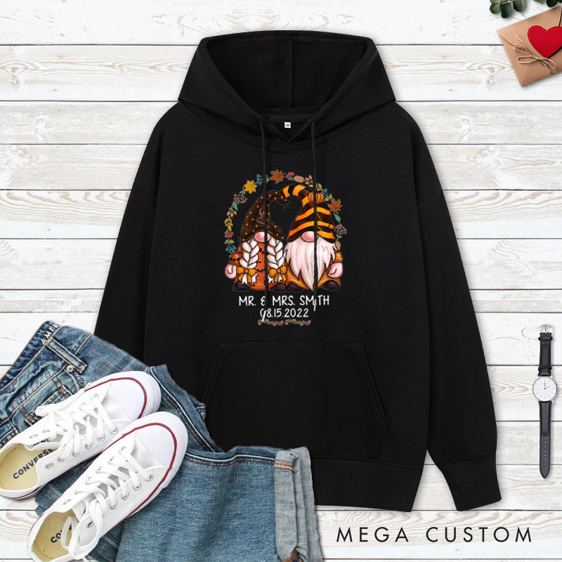 Personalized Mr and Mrs Autumn Gnome Couple Halloween Couple Hoodie