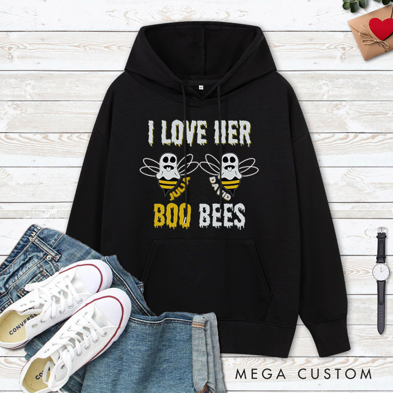 Personalized I Love Her Boo Bees and Boo Bees Halloween Couple Hoodie