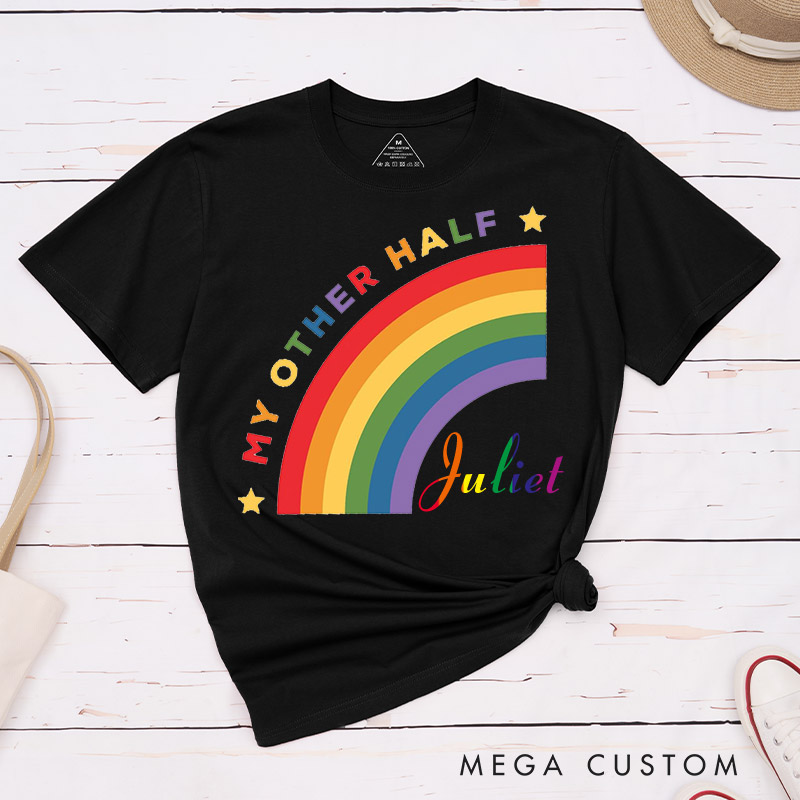 Personalized My Other Half Rainbow Couple T-Shirts LGBTQ Matching Shirts for her him Lesbian Gay Couple Tees