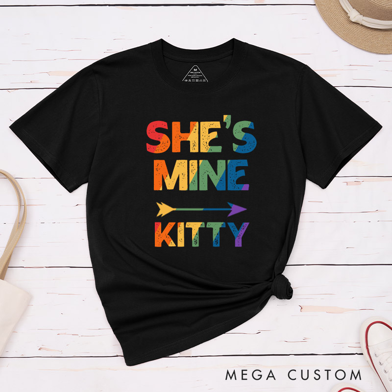 Personalized She's Mine I'm Hers Rainbow Couple T-Shirts LGBTQ Matching Shirts Lesbian Couple T-Shirt for Women