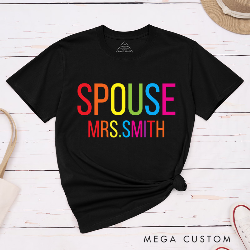  Personalized Spouse Rainbow Couple T-Shirts LGBTQ Matching Shirts Lesbian Gay Couple Tees for Her Him