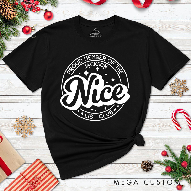 Personalized Couple Proud Member of the Nice and Naughty List Club Matching T-Shirt Couple Christmas Shirt for Husband Wife Boyfriend Girlfriend Gift