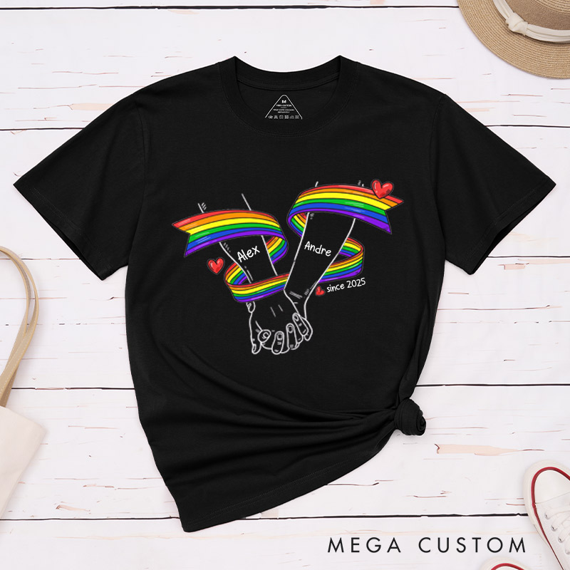 Personalized LGBTQA+ Matching Couple T-Shirts Rainbow Love Pride Couple Shirt for Lesbian Gay LGBTQ Couple Tee