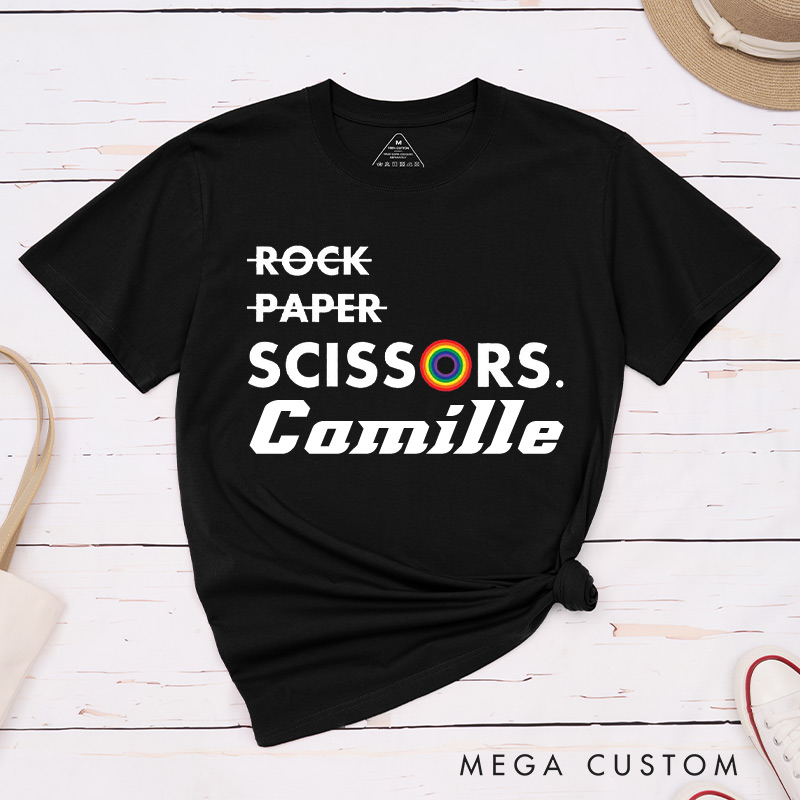 Personalized LGBTQ Lesbian Couple Matching T-Shirt Funny Rock Paper Scissors Tic Tac Toe Couple T-Shirts for Lesbian LGBTQA+ Tee