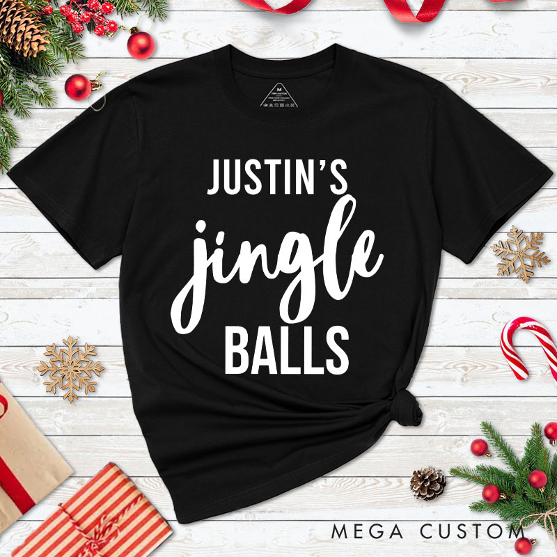 Personalized Couple Minimalist Jingle Balls and Tinsel Tits Christmas Matching T-Shirt Couple Xmas T-Shirt for Husband Wife Boyfriend Girlfriend