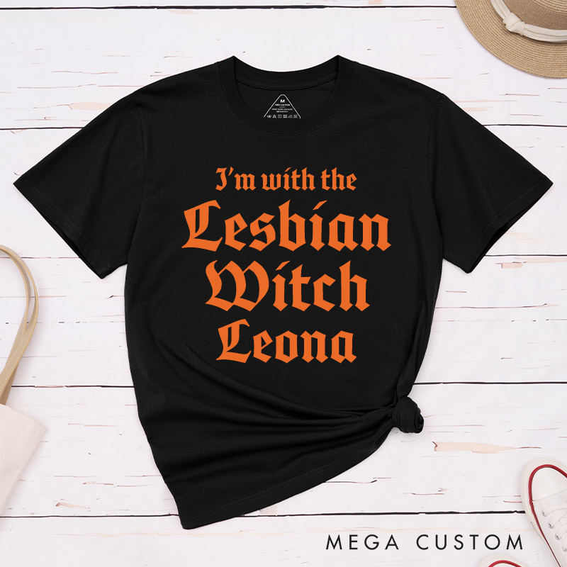 Personalized Lesbian Witch Halloween Couple T-Shirts Halloween LGBTQ Lesbian Matching Shirt for Her Lesbian Halloween Couple Tee