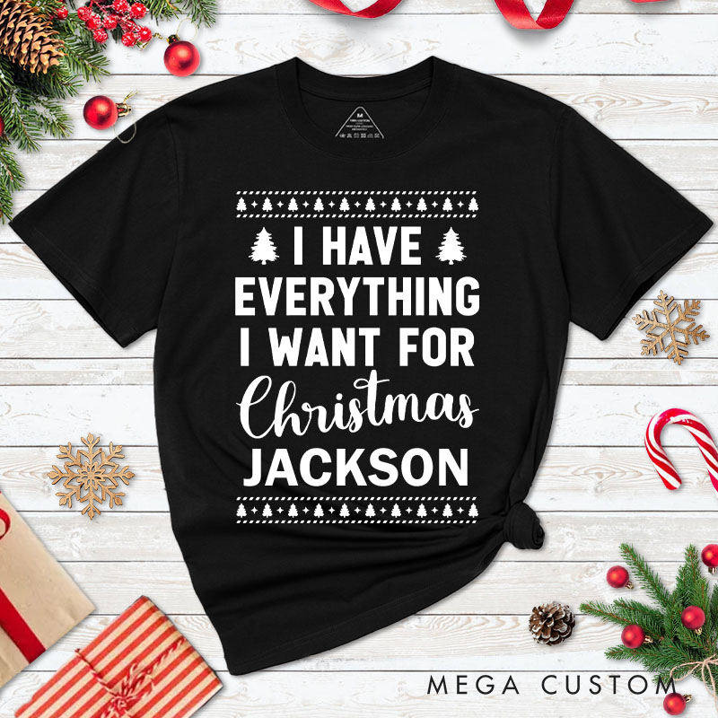 Personalized Couple Fun I Have Everything I Want for Christmas Matching T-Shirt Couple I'm Everything T-Shirt for Husband Wife Boyfriend Girlfriend