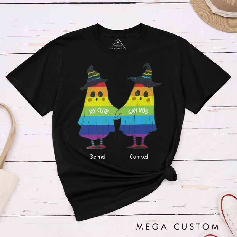 Personalized My Cute Boo Gay Boo Couple T-Shirts Funny Halloween LGBTQ Matching Shirt for Gay Couple Ghost Tee for Him