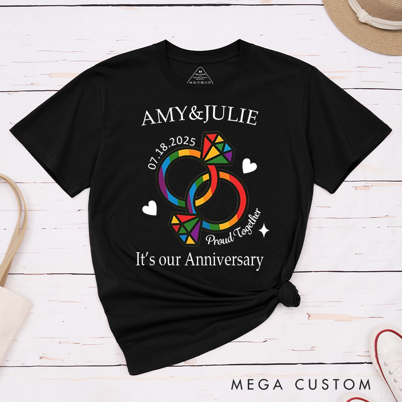 Personalized Proud Together Couple T-Shirts LGBTQ Lesbian Anniversary Couple Shirt LGBTQA+ Matching Shirt