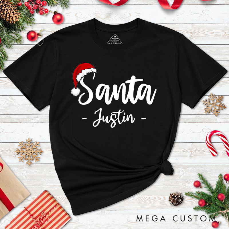 Personalized Couple Santa and I Put Out for Santa Christmas T-Shirt Couple Xmas Matching T-Shirt for Husband Wife Boyfriend Girlfriend Tee Tops