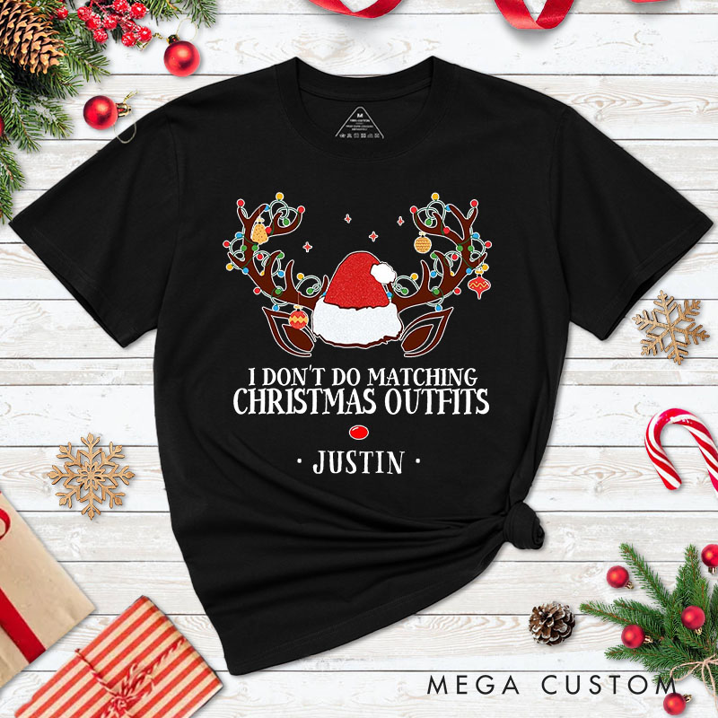 Personalized Couple I Don't Do Matching Christmas Outfits and But I Do T-Shirt Couple Xmas Reindeer T-Shirt for Husband Wife Boyfriend Girlfriend Tees