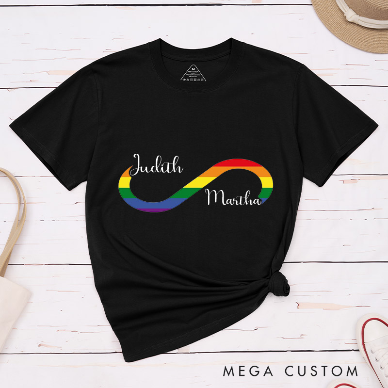 Personalized Rainbow Infinity Love Couple T-Shirts LGBTQ Lesbian Gay Couple Matching Shirt for Her Him Lesbian Gay Infinity Tee