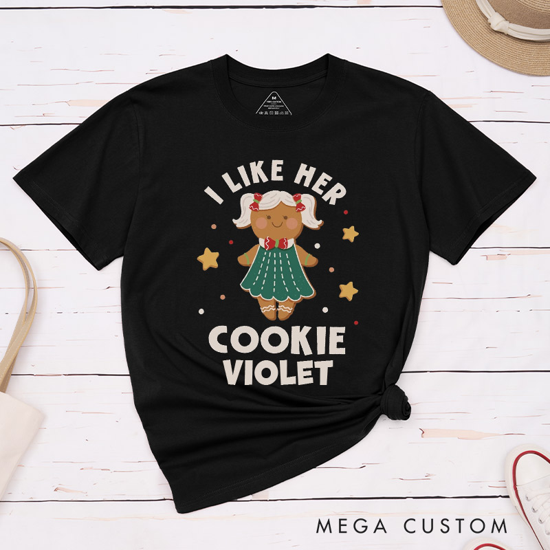 Personalized I Like Her Cookie Frosting Christmas Couple T-Shirts LGBTQ Lesbian Couple Christmas Matching Shirt for Her Lesbian Xmas Tee