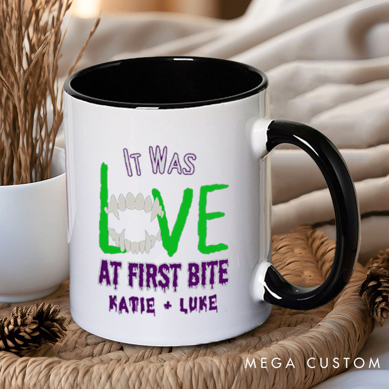 Personalized Love at First Bite & Fangs for the Memories Halloween Couple Mugs