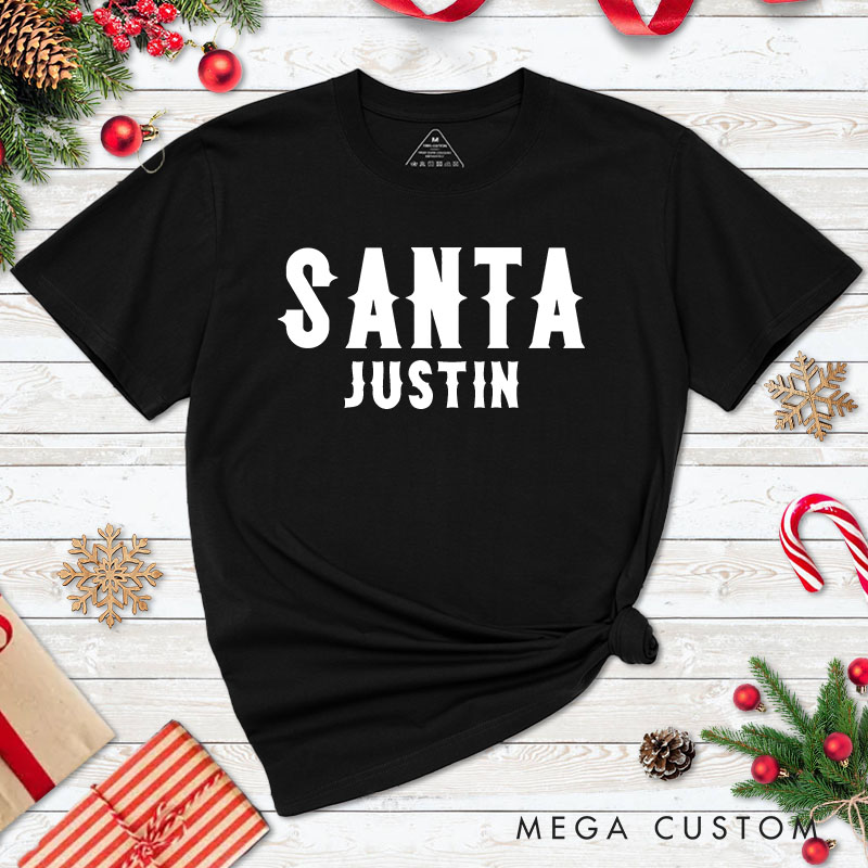 Personalized Couple Playful Santa and I Put Out for Santa Christmas Matching T-Shirt Couple Xmas T-Shirt for Husband Wife Boyfriend Girlfriend Tee Top