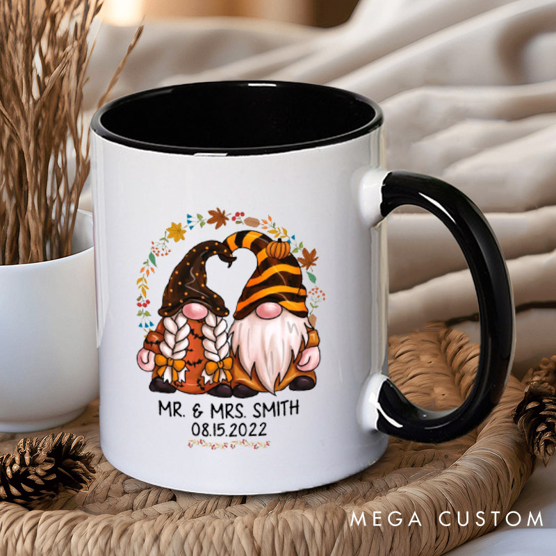 Personalized Mr and Mrs Autumn Gnome Couple Halloween Couple Mugs