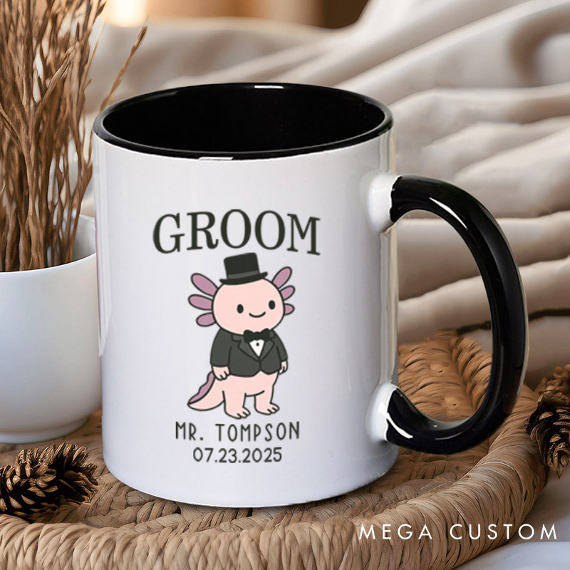 Personalized Cute Bride and Groom Axolotl Wedding Couple Mugs