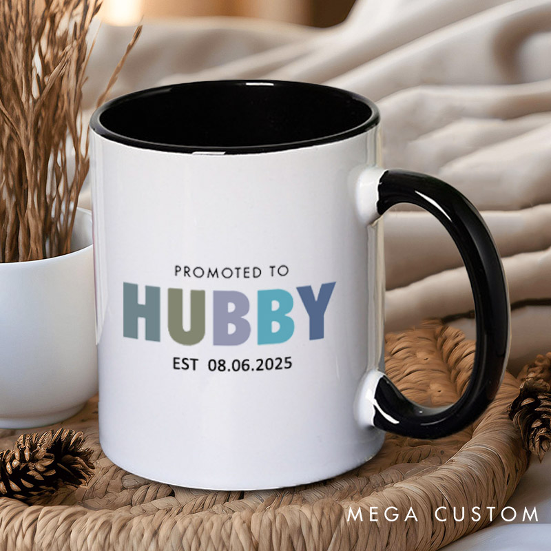 Personalized Playful Promoted to Hubby and Wifey Matching Wedding Couple Mugs