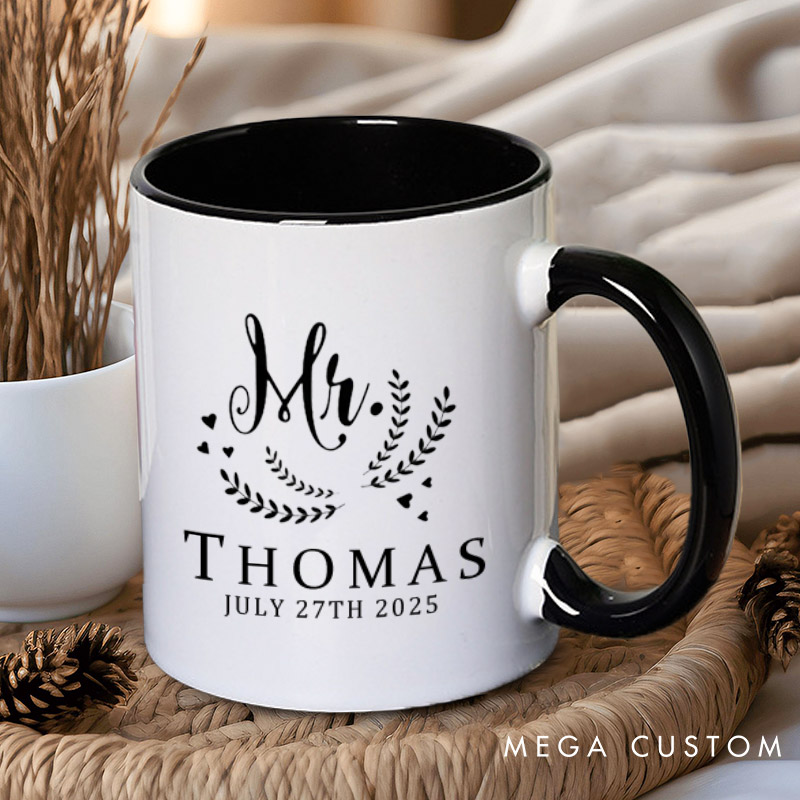 Personalized Graceful Mr and Mrs with Oliver Branches Matching Wedding Couple Mugs