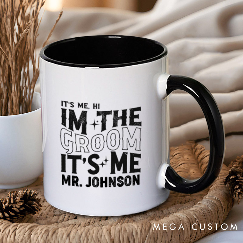 Personalized Modern Vintage It's Me Bride and Groom Matching Wedding Couple Mugs