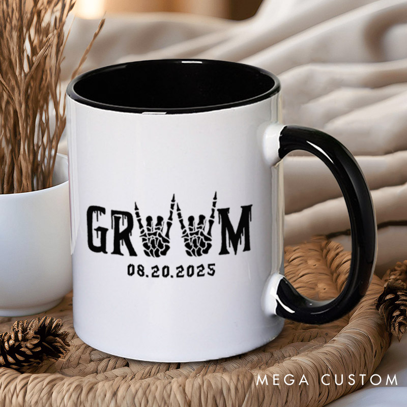 Personalized Funny Gesture Skeleton Bride and Groom Matching Wedding Couple Mugs