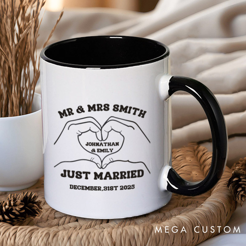 Personalized Heartfelt Gesture Just Married Mr and Mrs Wedding Couple Mugs
