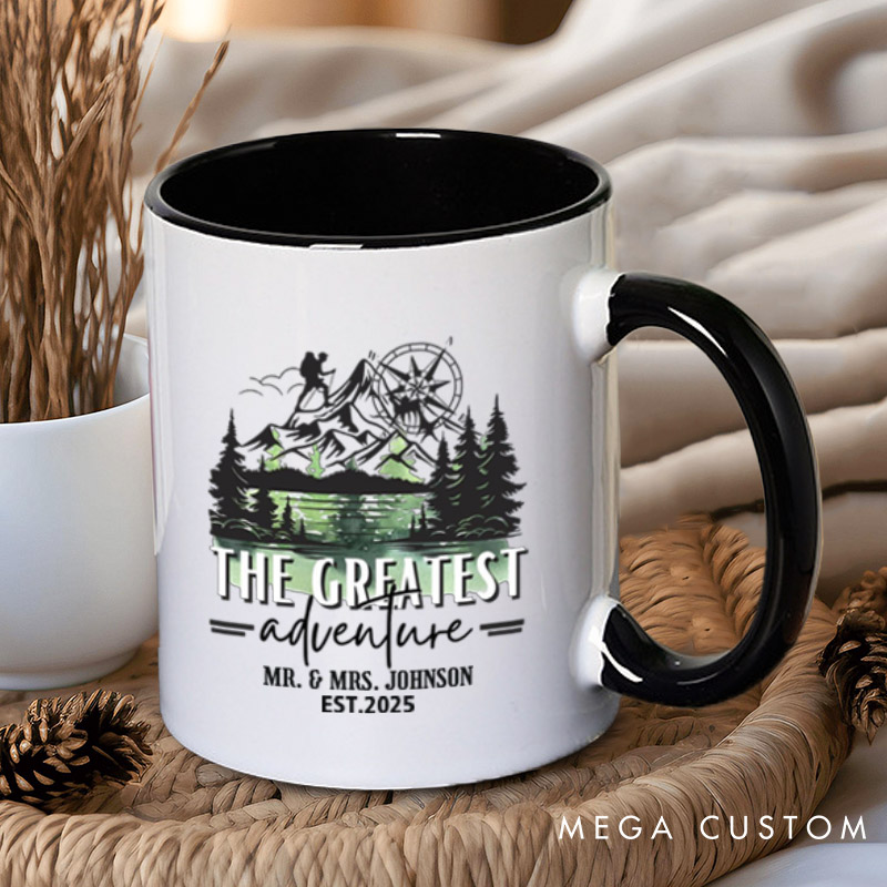 Personalized The Greatest Adventure Mr and Mrs Wedding Couple Mugs