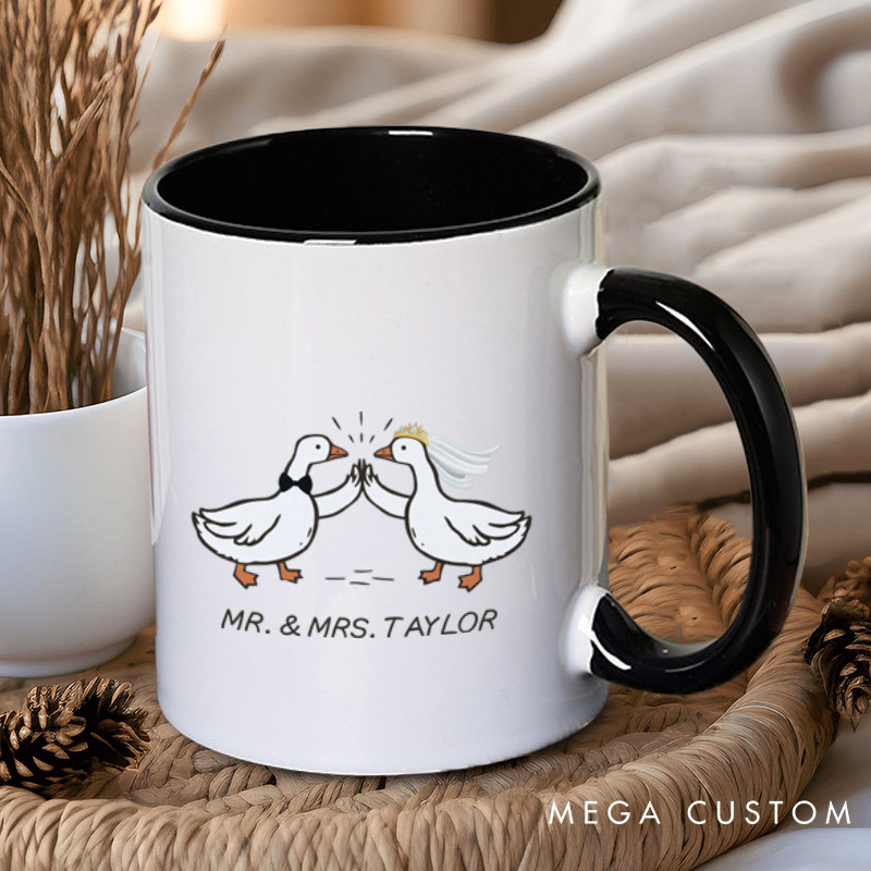Personalized Mr and Mrs Silly Goose Bride and Groom Wedding Couple Mugs