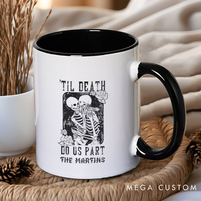 Personalized Til Death Do Us Part Hugging Skeleton Matching Wedding Couple Mugs